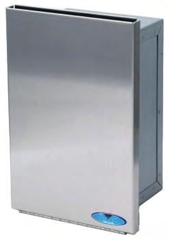 Easy and safe removal of bin. Materials: 22 gauge stainless steel type 304 No. 4 brushed finish on door. Door is self closing counter balanced and secured to recessed body.