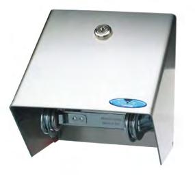 Features: Roll tissue dispensers are standard Frost codes 146 (single) and 150 (double) as shown above. Sloped hood has tumbler keyed lock to prevent pilferage. All welded construction of 22 ga.