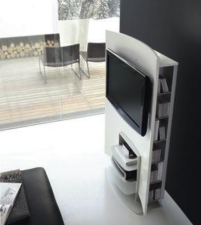 Luce fluorescente superiore di servizio_ An innovative, versatile solution for the living room. Below in this page, FOLIO television and hi-fi holder with rounded panel.