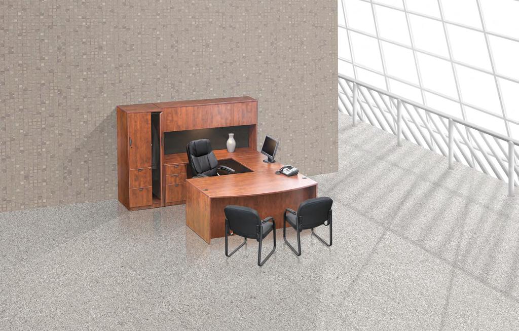 LAMINATE Workstation Solutions 4 Timeless Finishes Available Cherry Espresso U D I J with F C G B 71" Executive Bowfront Workstation E ( Can be set up right or left ) 107"d x 71"w x 66 "h A/ 71"