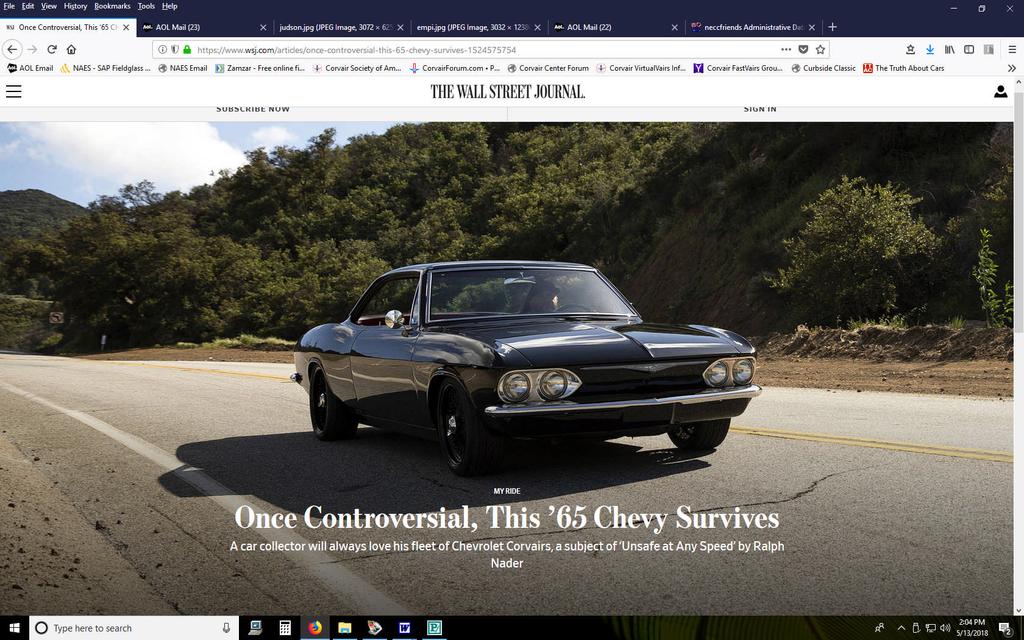 PAGE 2 Here is something you don t see too often - a Corvair story in the Wall Street Journal. It was prepared by A.J. Baime, a regular WSJ contributor and a New York Times best selling author. A.J. maintains a Facebook page at https://www.