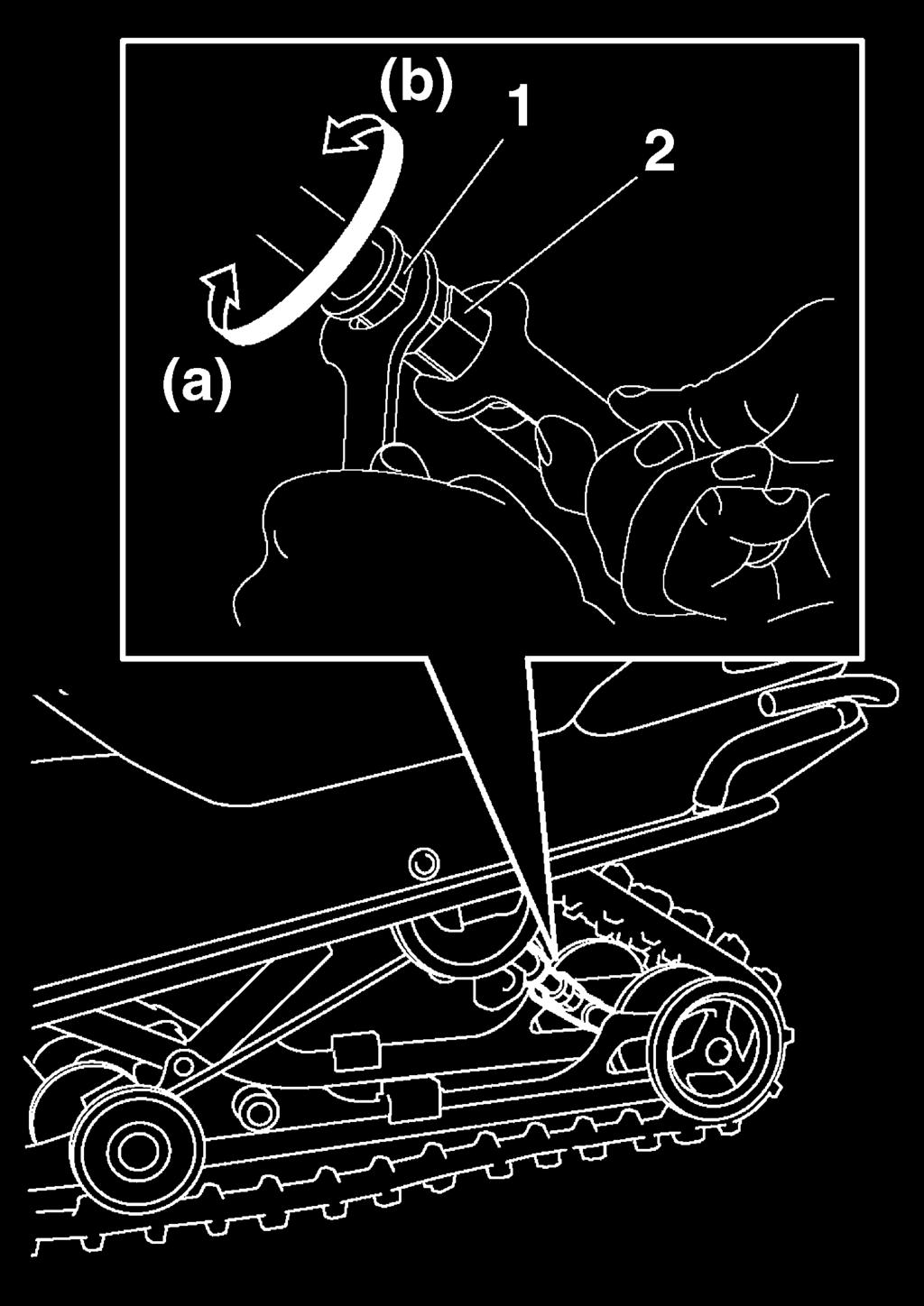 Control functions 2. Turn the control rod adjusting nut in direction (a) to increase weight transfer or direction (b) to decrease weight transfer. 1. Red paint area 2. Adjustable range 3.