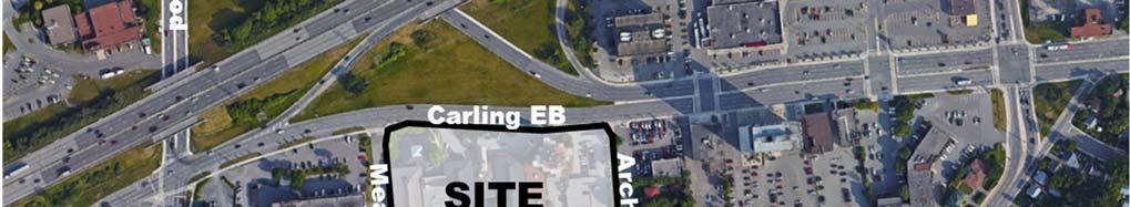 Two buildings (Buildings A and B) front Carling Avenue and are both proposed with 2 storeys and two 9 storey buildings (Buildings C and D) are proposed further south on the site.