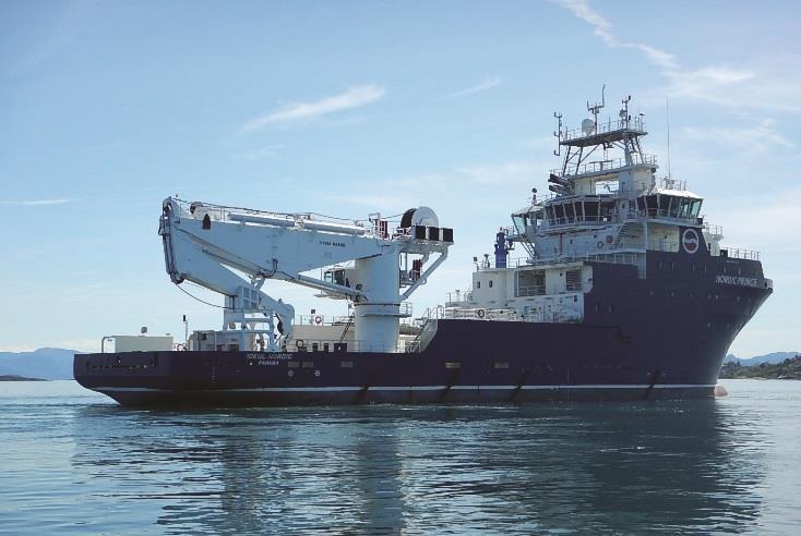 Nordic Queen is equipped with a 100T Active Heave Compensated offshore knuckle boom crane, and built-in swell compensation system per 2,000 m depth.