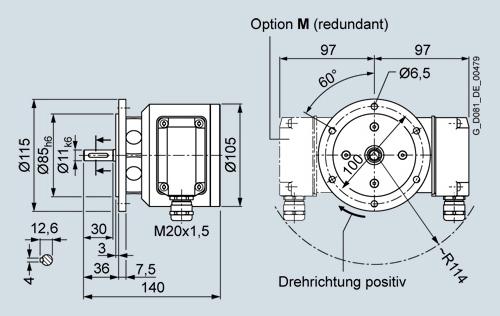 Technical information Mounting technology Overview (continued) POG 10 DN 1024 l rotary pulse encoder Mounting dimensions of POG 10 DN 1024 I rotary pulse encoder Technical specifications for POG 10