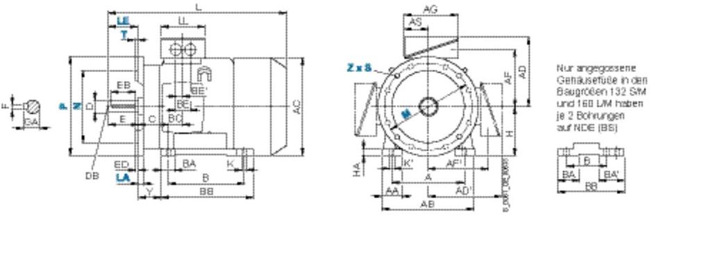 Dimensions Cast-iron series 1PC1433, 1PC1443 self-ventilated Frame sizes 112 M to 160 L Dimensional drawings (continued) Type of construction IM B35 For flange dimensions, see page 28 (Z = the number