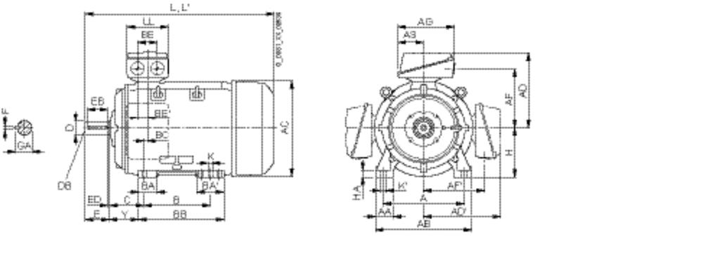 Dimensions Cast-iron series 1PC1433, 1PC1443 naturally cooled motors Frame sizes 180 M to 280 M Dimensional drawings Type of construction IM B3 Types of construction IM B5 and IM V1 For flange