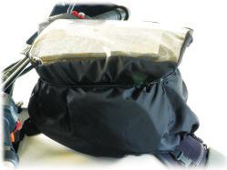 The side bags have an ergonomic design as they are contoured to accommodate the rider's knees.
