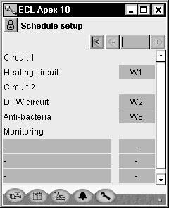 Schedule setup 1. Go to the Configuration menu 2. Select Schedule setup Choose which week schedule you want to use for your circuit(s).