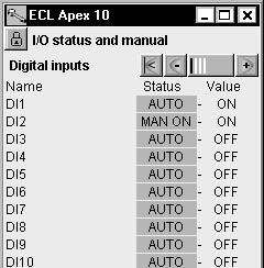 I/O status and manual In the I/O status and manual menu it is possible to monitor the current input and output status and override it. 1. Go to Configuration menu 2.