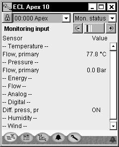 Go to Overview and press to see Monitoring input Displays sensor inputs that