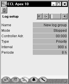 Select a log group by pressing the log group name and press the Change button to go to Log setup