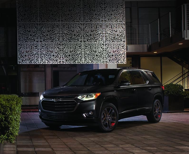 TRAVERSE REDLINE EDITION WITH BOLD STYLE FOR A STREET-SMART AESTHETIC, THE REDLINE EDITION INCLUDES ALL THE FEATURES OF PREMIER, PLUS: 20-INCH GLOSS BLACK-PAINTED ALUMINUM WHEELS WITH RED ACCENTS