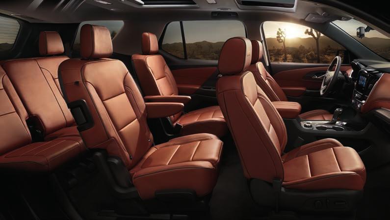 1 Does not detect people or items. Always check rear seat before exiting. Traverse High Country Loft Brown leather-appointed interior with Jet Black accents. TRAVEL FIRST CLASS.