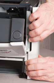 Remove left-side cover: Open the print-cartridge door, then use a flat-blade screwdriver or pick to release two tabs at the back of the printer (Fig. A), and slide the cover forward to remove it.
