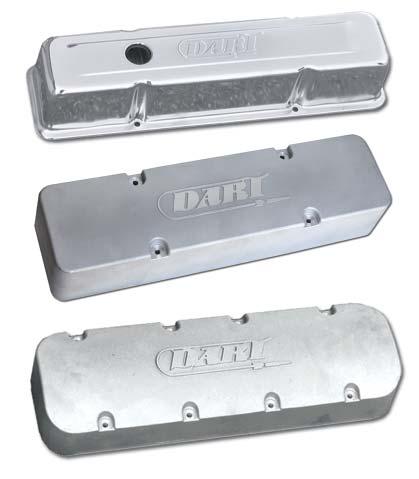 The raised Dart logo stands out with a contrasting machined finish. Our new inverted flange valve covers provide extra room for long ratio rockers and over sized springs.