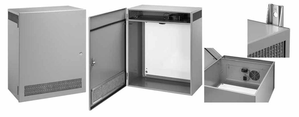 T1FLO Vented Enclosure with Fan, Type 1 ContractorType 1: Hinged-Cover Type 1 Boxes, Enclosures and Accessories Industry Standards UL 508A Listed; Type 1; File No. E61997 cul Listed per CSA C22.2 No.