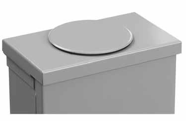 Features Drip-shield top and seam-free sides, front and back Removable cover Distribution lugs installed (see table for sizes) Hub opening at top with cover Provisions for padlocking or seal