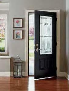 Decorative Glass Statement Glass AS AS P AS P Pella 3/4 light Smooth fiberglass entry door prefinished in Black paint with Isabella decorative glass.