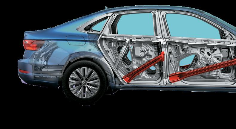 Safety cage Intelligent Crash Response System (ICRS) Front and rear crumple zones help absorb crash energy, while a rigid safety cage helps deflect it away from the driver and passengers.