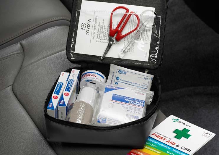 INTERIOR FIRST AID KIT Compact, soft-sided first aid kit contains what you need to treat minor scrapes and scratches.