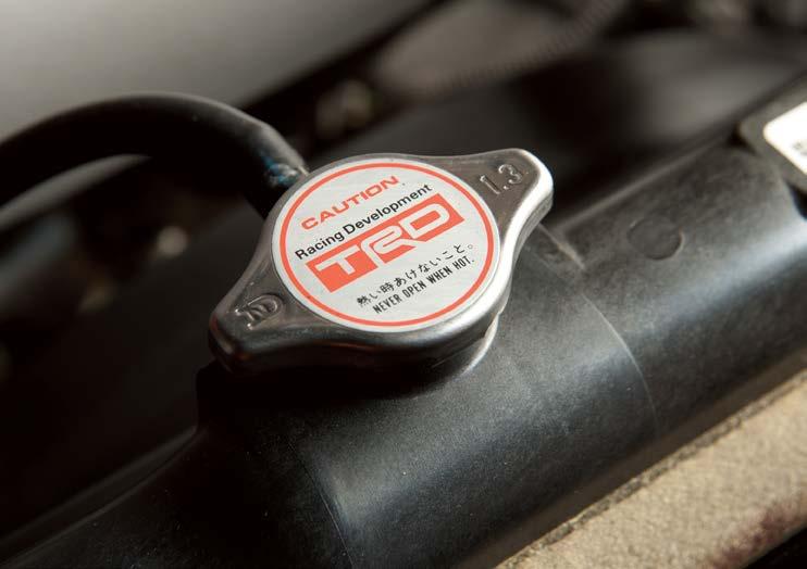TRD OIL CAP The legendary Toyota Racing Development logo is on display every time you pop the hood when you replace your stock oil