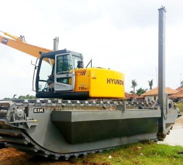 Trusted Amphibious Excavator An amphibious excavator/marsh buggy is specifically designed to manoeuvre in marshy, swampy area and soft terrain, and it can also float on water as an added safety