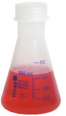 ERLENMEYER FLASKS (PP) wide neck, blue scale, highly transparent, supplied complete with PP screwcaps.