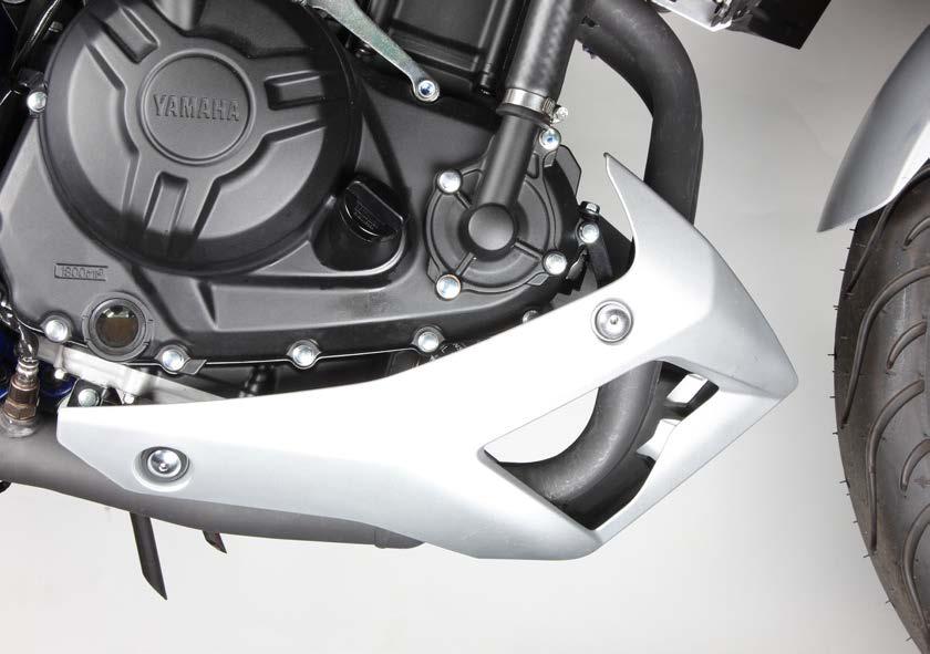 For MT-03 model only: unscrew the marked bolts on both sides of the motorcycle and carefully remove the belly