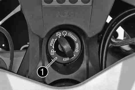 OPERATING ELEMENTS 22 5.7Ignition/steering lock 5.8Emergency OFF switch 700234-01 The ignition/steering lock is located in front of the upper triple clamp.
