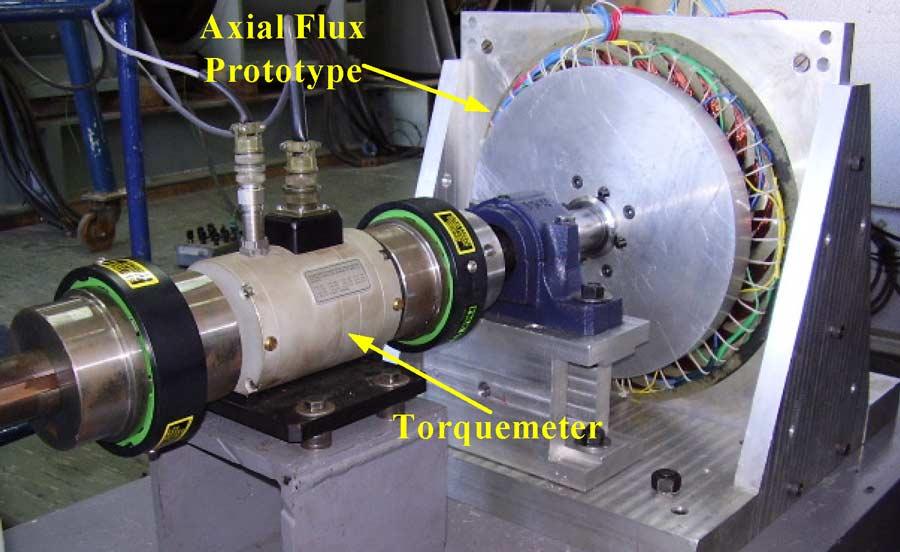 Axial flux permanent-magnet prototype. vector control technique a negative flux is injected in -axes, reducing the final air-gap flux [4].