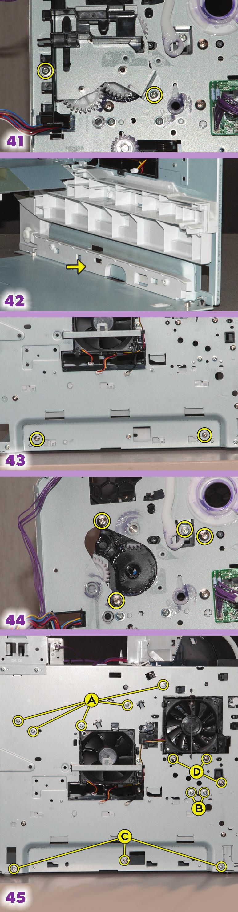 SERVICE EDGE, SUMMER 2014 10 to four screws on the other side (Fig. 14). Now grasp the power supply from behind, lift it slightly, and slide it out the back of the printer (Fig. 18).