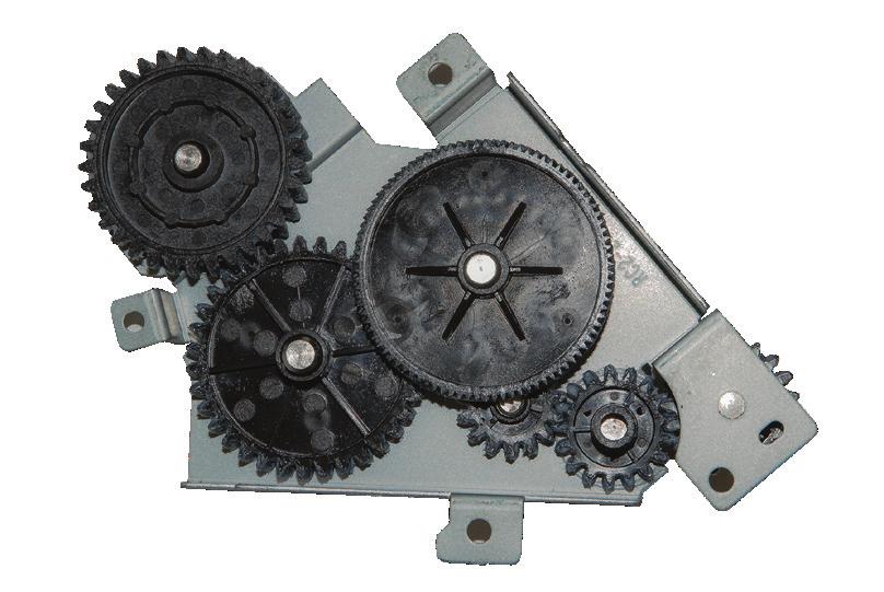 The fuser drive gear asm is a metal plate with six gears and is similar to the P4014/P4015/P4515 fuser drive gear asm. The part number is RC2-2432-M601.