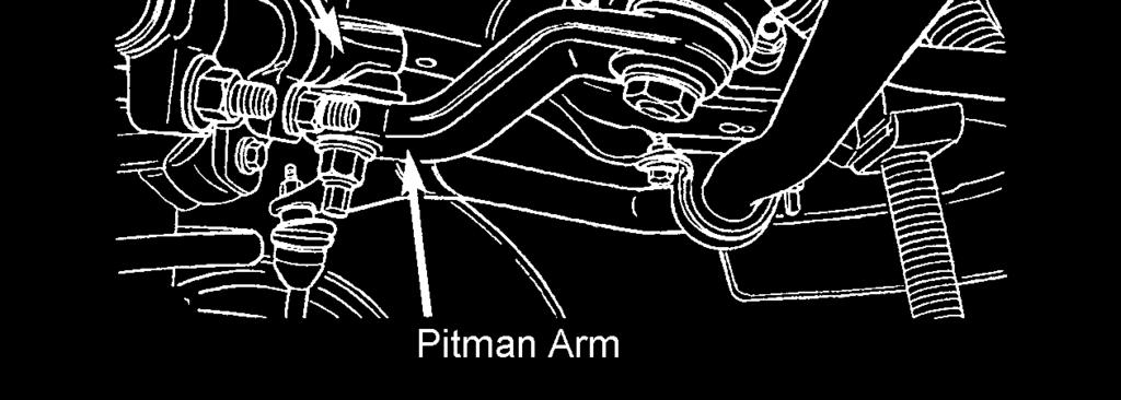 3) Mark the pitman arm and steering gear box shaft for installation reference. Remove the nut and washer from the pitman arm. 4) Using a pitman arm puller, remove the pitman arm.