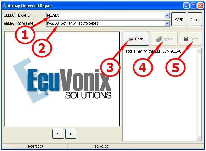 Example of Repair 1. Choose the Brand 2. Choose the System 3. Open the read file with your programmer 4. Process the file to execute the repair 5.