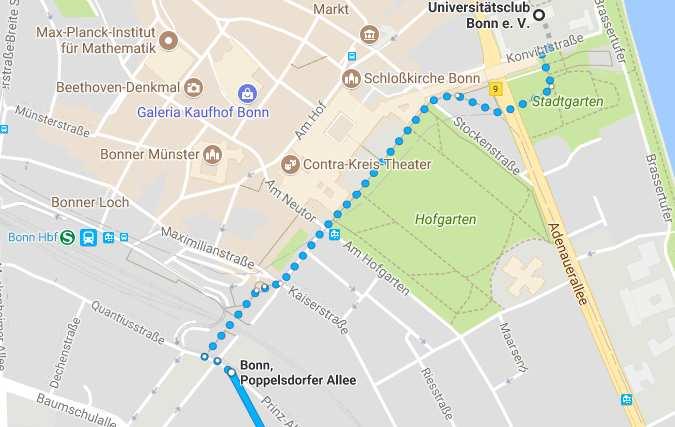 How to get to / from the Hotel Garni Jacobs to the venue (Uniclub): (Walking distance 3,1 km 40 minutes approx.) By tram No.