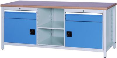 Workbenches R 24-24 workbenches ans workstations Drawers with full extension 100%, load capacity 100 kg Drawer interior dimensions: 600 x 600 mm Total load capacity 1000 kg Left: 1 x drawer, 1 x