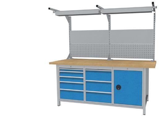 Workbenches and workstations Multi-Board Combinations Drawers with full extension 100%, load capacity 100 kg Drawer interior dimensions: 450 x 600 mm Total load capacity 1000 kg Workbench T750 R