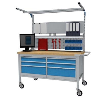 Mobile logistic systems Mobile workbench depth 750 mm R 18-24 Drawers with full extension 100%, load capacity 100 kg Drawer interoir dimension: 450 x 600 mm Chassis with 2 x wheels and 2 x castor
