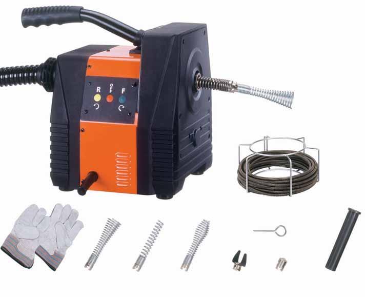DRAIN CLEANING MACHINE A heavy-duty drain cleaning machine for professional use. This splash-proof machine is safe, neat and easy to use.