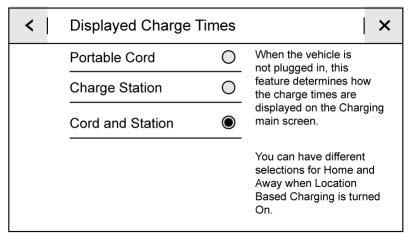 126 Instruments and Controls Exact current levels may vary from Displayed Charge Times the values shown in this manual. Check the vehicle for the current available levels.
