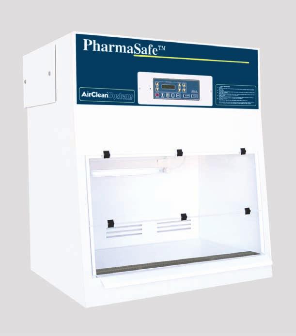 Recirculating Enclosures PharmaSafe Ductless Enclosure Features: AirSafe automatic safety controller ISO 5/Class 100 air Seamless polypropylene construction Fluorescent light Stainless steel