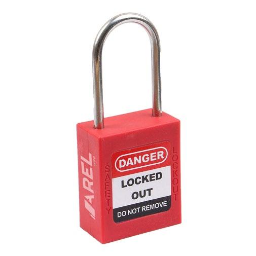 LT19 Safety padlock Safety padlock with reinforced nylon body, triple-coated hardened chromeplated steel shackle and rewritable warning signs.