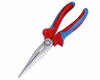VDE 8132 H VDE S 8003 VDE NEEDLE NOSE LIERS with VDE insulating sleeves, straight pattern Long, flat-round jaws, straight gripping surfaces Induction-hardened precision cutting edges, hardness 61-63