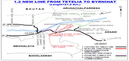 New BG Line from Tetelia-Byrnihat as an alternative alignment to Azara-Byrnihat new line (21.50 Km.)(National Project) 1.