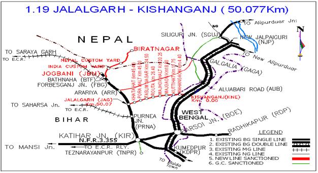 New BG Line from Jalalgarh-Kishanganj (50.871 Km) 1. Project Details Target: Not Fixed 2008-09 50.871 Km 359.86 2.22 5 0 0 0% 0.62% Land Acquisition (Hect.) 35 0 0 Earth Work (Lakh Cum.