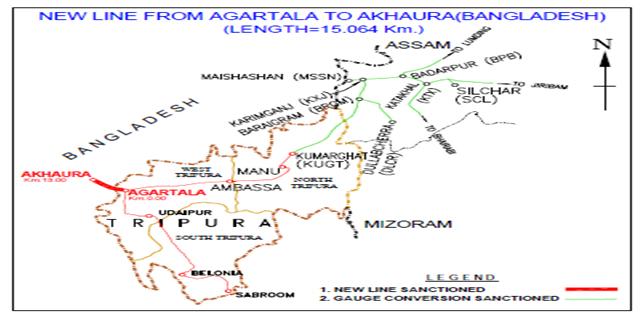 New BG Line from Agartala to Akhura (Bangladesh) New Line Project (15.064 Km) (India-5.05 Km, Bangladesh-10.014 Km) 1. Project Details Target: Not Fixed 2012-13 Total Length Tripura,India=5.