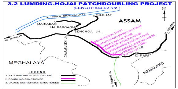 Lumding - Hojai Patch Doubling Project ( 46.12 Km) 1. Project Details Target: Not Fixed 2012-13 46.12 Km 364.06 0.114 5 0 0.186 3.71% 0.08% Earth Work (Lakh Cum.) 3.91 0 0 Formation (Km.) 46.