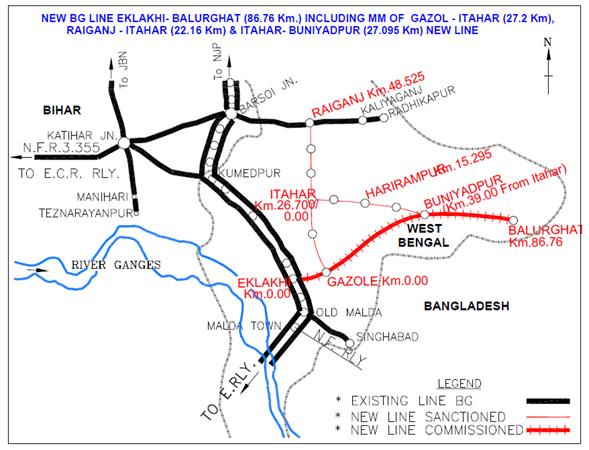 20 New BG Line from Gazole to Itahar(27.20 Km), Itahar-Raiganj(22.16 Km) & Iatahar-Buniadpur(27.095 Km) as a Material Modification of Eklakhi to Balurghat (86.76Km) new line project: (Total =163.