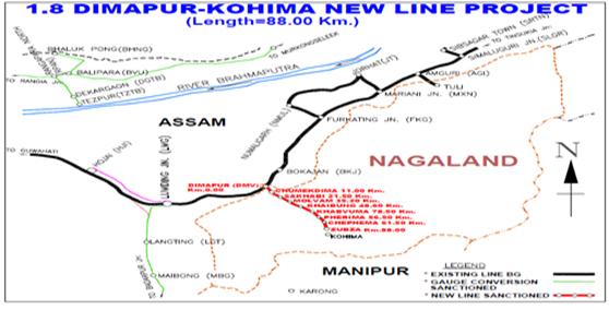 22 New line from Dimapur to Zubza (88 Km) Now Dhansiri- Sukhobi- Zubza (91.75 Km) (National Project) 1. Project Details Target: Not Fixed 2006-07 91.75 Km 2446.57 9.234 50 0 0 0% 0.